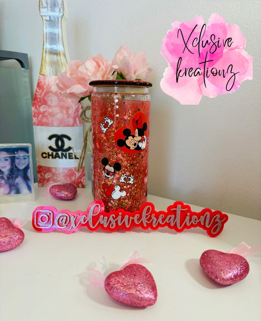 16oz Mickey & Minnie Valentines Day Glass Can