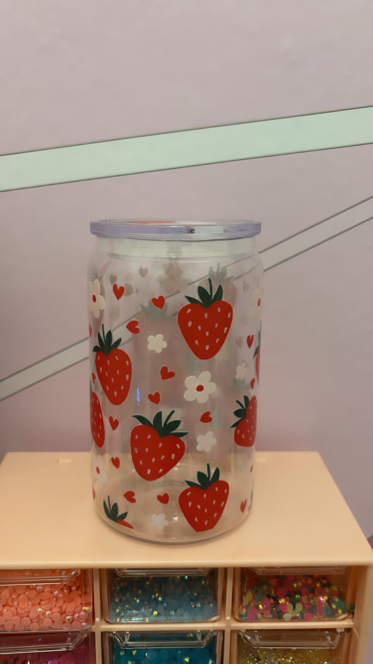 16oz Strawberry | Hearts Acrylic Libbey Cup