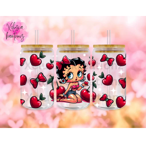 16oz Valentine Cherry Boop Glass Can