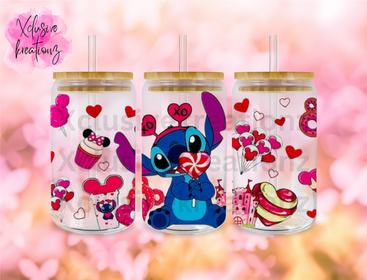 16oz Valentine Stitch Glass Can