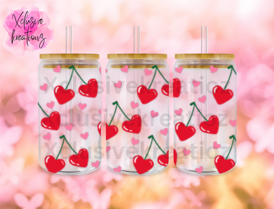 16oz Cherry Heart Glass Can